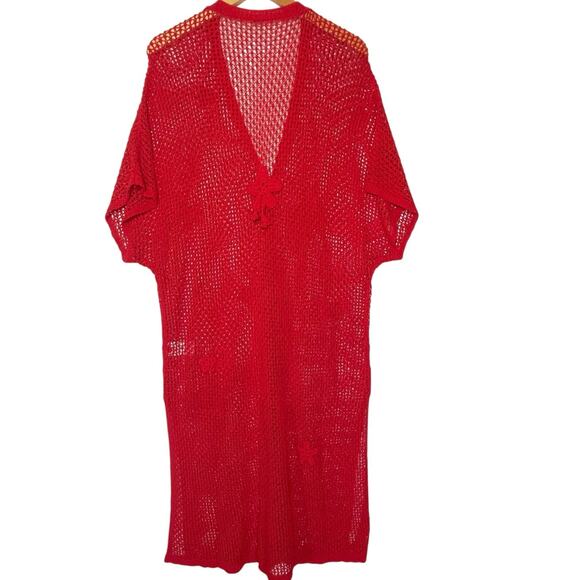 NWT FREE PEOPLE Women’s Red Crochet Button Front Duster - Picture 6 of 6